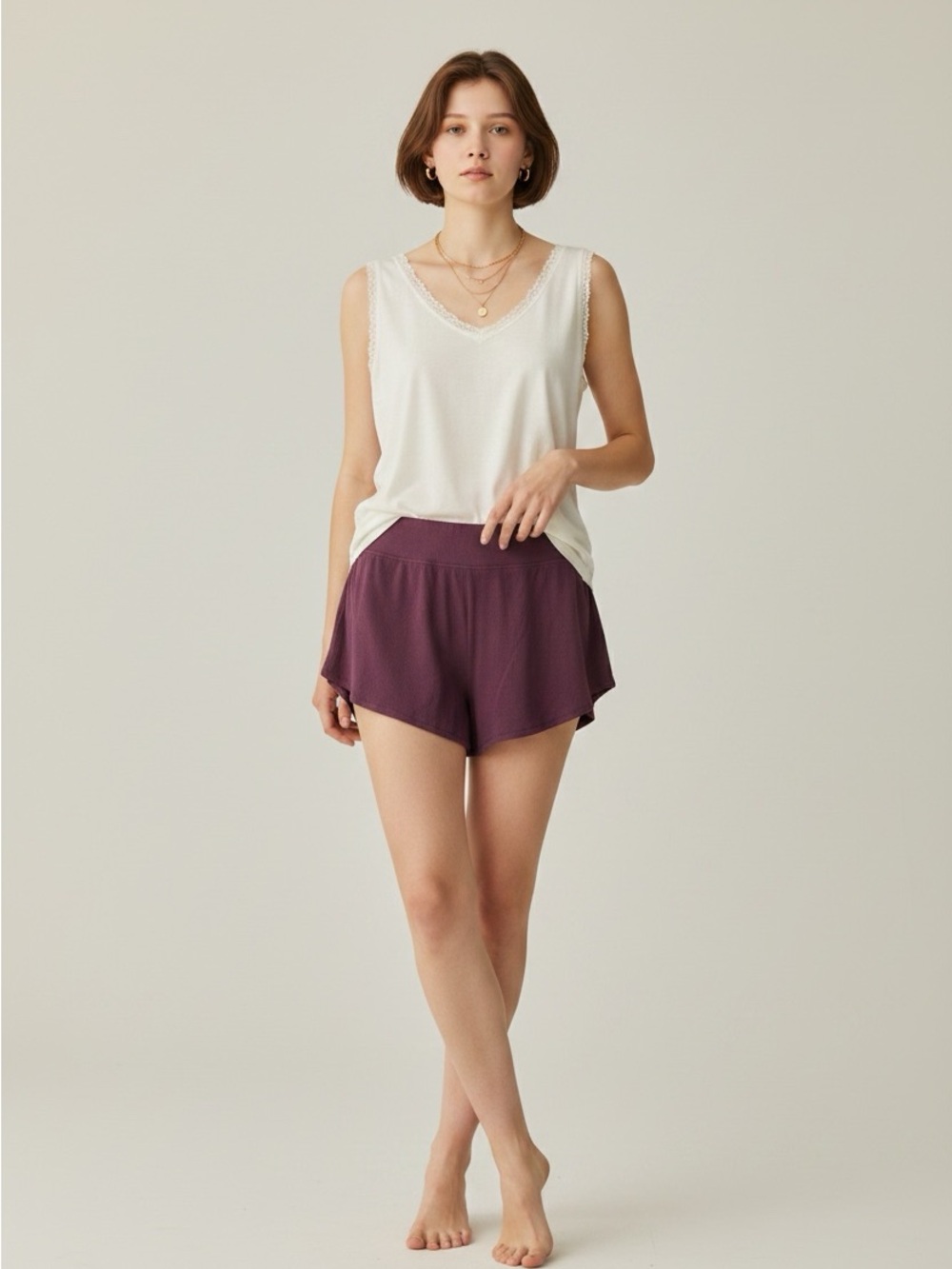 Athleta Well Rested Rib Sleep Shorts Purple Medium NWT